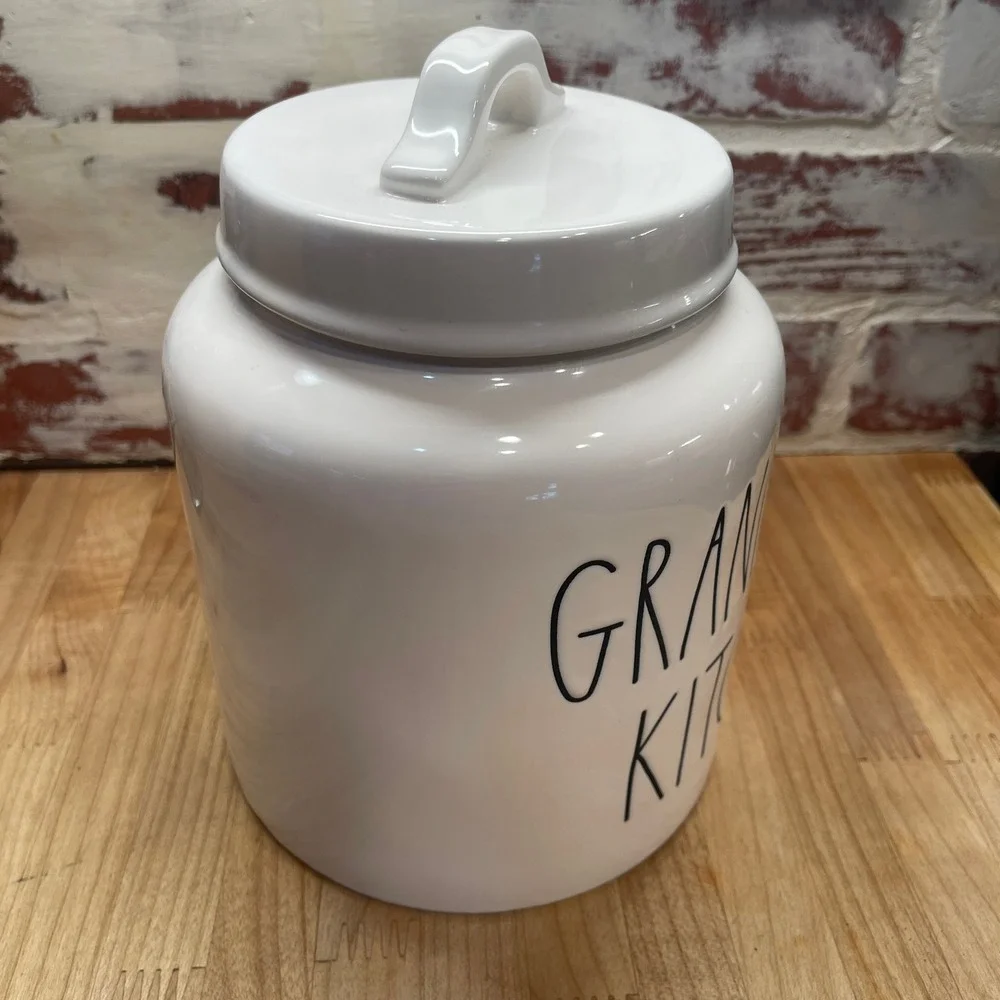 Rae‎ Dunn Grandmas Kitchen Ceramic Canister Large White Cookie Jar Magenta